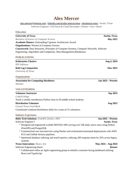 The Academic template, exported
